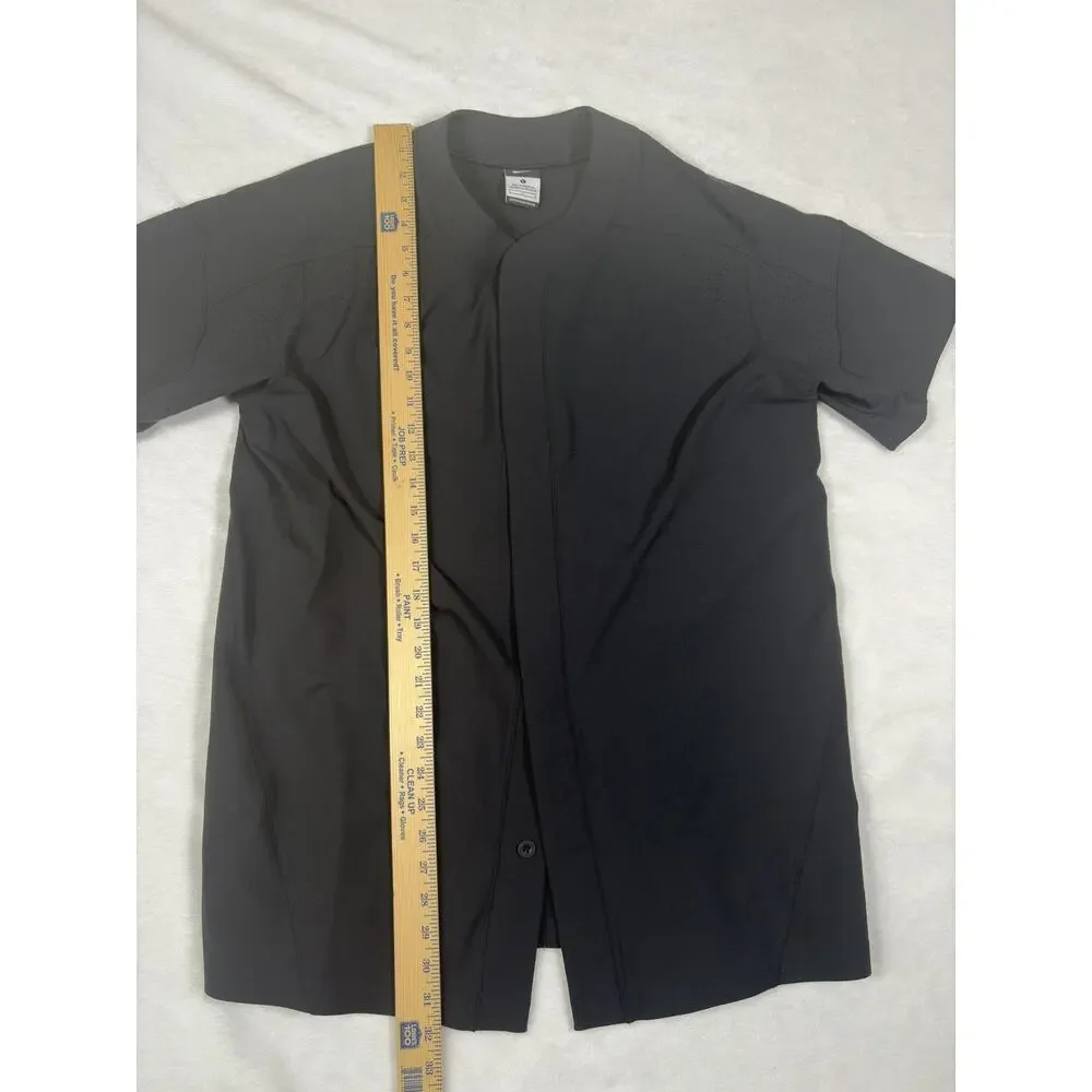 Nike Baseball Jersey Mens Large Black Dri Fit Button Front Short Sleeve
